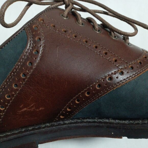 Johnston & Murphy Mens Grey Nubuck and Brown Leather Saddle Oxfords 10 M Italy main image 6